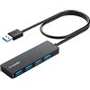 BYEASY USB hub, USB laptop splitter, multi-port USB 3.0 hub, multiple USB port expander, fast data transfer 4-port USB hub compatible with Windows PC, Mac, printer, mobile HDD