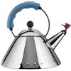 Alessi 9093 Bollitore Con Manico E Fischietto A Uccellino Di Design In Acciaio Inox, Azzurro,‎ 21.59 x 21.59 x 22.86 cm, 270 grammi