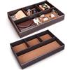 GORESE Svuotatasche in Pelle, Organizer per Cassetti Scrivania da Ufficio Vassoio Portaoggetti PU Tray con 4 Scomparti, Vassoio Organizer per Chiavi, Occhiali, Portafoglio, Monete, Gioielli(Marrone-2)