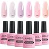 AIMEILI Shimmer Rubber Base Gel Kit Smalto Semipermanente Nudo per Unghie in Gel Soak Off UV LED Nail Gel Polish Set 55, 6x10ml
