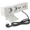 GTV - Presa per mobili bar, presa multipla, 2 prese Schuko, 1 USB A, 1 USB C, 1 RJ45, 1 HDMI, cavo 1,5 m, colore bianco, per scrivania, tavolo, cucina e ufficio