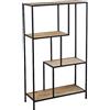 DRW Scaffale da pavimento in metallo e legno MDF in nero e naturale, 65 x 25 x 110 cm