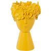 DRW Vaso con viso e fiori di ceramica in giallo opaco 17x28cm, base 11cm