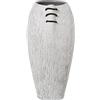 DRW Vaso da pavimento in ceramica bianco a righe e cordon marrone 20 x 23 x 42 cm, bocca 12 x 15 cm