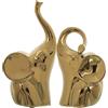 DRW Set di 2 figure di elefanti in ceramica in oro 13 x 9 x 26 e 13 x 9 x 20 cm