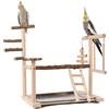 WishesMar Parco Giochi per Pappagalli Palestra per Uccelli Terreno di Gioco per Cocorite con Posatoi Supporto Scala Altalena e Vassoio pour Cacatua, Legno, Taglia 36x23x39 CM