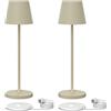 K-Bright 2 pezzi Lampada LED Dimmerabile da tavolo in alluminio, H38cm，Ricaricabile Colore luce calda Per interni/esterni Lampada da tavolo con base di ricarica a contatto (Beige sabbia)