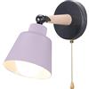 iDEGU Applique da Parete Interno Retrò Lampada da Parete Vintage in Metallo e Legno Moderne Lampada a Muro Orientabile con Interruttore E27 Lampadari da Camera da Letto Soggiorno (Viola)