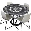 Morbuy Tovaglia Rotondo in Poliestere con Bordo Elastico, Mandala Stampa Lavabile Tovaglie da Tavola Impermeabile Tovaglia per Salotto Pranzo Giardino Decorazione (Nero Bianco,180cm)
