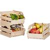 Relaxdays Contenitori impilabili set 3 cassette legno universali scatole portatutto stabili HxLxP: 20x27,5x38 cm beige