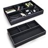 GORESE Svuotatasche in Pelle, Organizer per Cassetti Scrivania da Ufficio Vassoio Portaoggetti PU Tray con 4 Scomparti, Vassoio Organizer per Chiavi, Occhiali, Portafoglio, Monete, Gioielli (Nero-2)