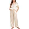 Nanxson Donna Set Pigiama in Raso Abbigliamento da Notte A Due Pezzi Pigiama A Manica Corta con Pantalone Lungo per Pigiama Morbida Biancheria da Letto(XL,Champagne)