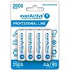 EverActive - Batteria AA 2600 mAh, 4 pezzi, Ni-MH, Mignon R6, ricaricabile, precaricata, massima potenza, Professional Line 1,2 V, 1 blister, bianco