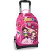 Me Contro Te Trolley Zaino Scuola Organizzato Spinner 3 Ruote Rosa e Fucsia Glitter Sganciabile