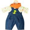 Heless 2115 - Set di Abbigliamento per Bambole, Design Dino, 3 Pezzi, con Salopette, Maglietta e Foulard, Taglia 35-45 cm
