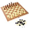HWSRL Scacchi Internazionali, Scacchi Dama e Backgammon in Legno, 3 in 1 Chess e Checkers e Backgammon, Gioco da Tavolo Pieghevole Portatile (29CM)