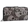 styleBREAKER Portafoglio donna con teschio stampa paisley, cerniera lampo e chiusura a scatto, portafoglio 02040135, colore:Nero-Bianco