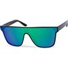 styleBREAKER Occhiali da sole unisex Shield Monoglass, montatura in policarbonato e plastica, Retro Nerd Style 09020108, colore:Montatura Nera/Vetro Verde-Blu munito di specchi