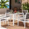 DEGHI Tavolo da giardino 90x90 cm in metallo bianco con top effetto legno grigio - Odessa