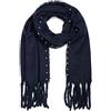 styleBREAKER Sciarpa a rete da donna tinta unita con applicazioni di perline e lunghe frange grosse, strass, sciarpa invernale, stola, foulard 01017123, colore:Blu scuro