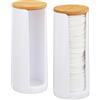 Relaxdays Set da 2 Dispenser per Dischetti di Cotone, Acrilico, Cilindrico, con Coperchio, Bagno, 20x7cm,Bianco/Naturale
