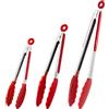 DAILY KISN Set di pinze da cucina in silicone da 18 cm + 23 cm + 30 cm, pinze da cucina con punte in silicone e manico in acciaio inossidabile, pinze per grigliare, barbecue, buffet (Rosso, 18/23/30 cm)