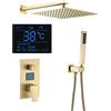 ESOP Colonna Doccia con Soffione e Doccetta, Oro Spazzolato Kit Doccia Display Digitale Colonna Doccia Montaggio a Parete Set Doccia con 30 cm * 30 cm LED Soffione Doccia a Pioggia