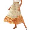 SotRong Estate Boho Midi Gonna Vintage Stampa Floreale Gonne Gypsy Vita Alta Abiti Estivi Lunghi per Vacanze In Spiaggia, Arancione., M