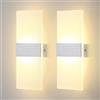Lightsjoy 2 Pezzi Applique da Parete Interno LED 12W 3000K, Bianco Caldo | Moderno Lampada da Parete Interno, 1200 Lumen, Acrilico 1,5 cm, per Camera da Letto Corridoio Soggiorno Scala