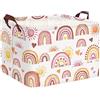 Clastyle Ceste Biancheria Bambini Arcobaleno Cestino Giocattoli Vestiti Impermeabile per Ragazza Cestino Portaoggetti per Bagno Cameretta Bucato, Cuore, 40x30x30 cm