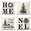 Sungeek Set di 4 Federe per Cuscino Natale Federe Cuscini per Divano Decorativi in Lino Fodere per Cuscini di Natalizi Copricuscini Divano per Decorazioni Natalizie (40x40cm, Albero di Natale/HOME)