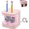 JIJICZ Temperamatite elettrico JIJICZ a 2 fori, alimentazione a rete USB e a batteria, multi funzionamento, resistente, con contenitore per adulti e bambini, a casa, a scuola (rosa)