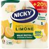 Nicky Limone Carta Cucina, Confezione da 18 Rotoli a 2 veli, 100 fogli  per rotolo, Grande Assorbenza, Spesso e Resistente, Profumato al Limone