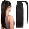 TESS Coda Capelli Extension Veri Clip #1B Nero naturale Coda di Cavallo Naturale 50cm Extension Coda Capelli Veri Fascia Unica Allacciare 95g