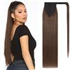 TESS Coda Capelli Extension Veri Clip #4 Marrone Coda di Cavallo Naturale 50cm Extension Coda Capelli Veri Fascia Unica Allacciare 95g