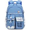 FANDARE Zaino per bambini Zainetti Cartelle Zaino Scuola Elementare Zaino Casual Ragazze Ragazzi Zainetto per Studenti Primarie Viaggiare con ciondolo in peluche & Badge carino Blu scuro