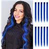 FESHFEN Extension Capelli Colorati Clip - 10 Pezzi Ciocche Capelli Blu Reale Colorate Extensions con clip per Carnevale e Feste per Donna, 55 cm