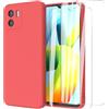MIKULLE Cover in Silicone per Xiaomi Redmi A1 / Redmi A2 4G con 2 Pellicola Vetro Temperato, Custodia Morbido Silicone Ultra Sottile Liquida TPU Antiurto AntiGraffio Case - Rosso