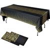 DAWRIS 2 Pezzi Tovaglia Usa e Getta, Tovaglie Rettangolare a Pois Nera Oro per Matrimoni Natale Party Picnic Compleanno Battesimo (137 x 274 cm)