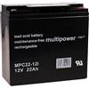 akku-net Batteria al Piombo (multipower) MP22-12C Resistente ad Uso ciclico, 12V, Lead-Acid