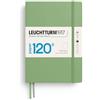 LEUCHTTURM1917 Taccuino A5 Copertina rigida, EDITION 120, Liscio, Sage | carta da 120 g/m², 203 pagine numerate, cucito a filo, indice, tasca a soffietto, 2 segnapagina