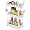 Ronlap Carrello Portaoggetti Sottile, Organizzatore di Stoccaggio Carrello a 3 Livelli, Carrello Portaoggetti su Ruote, Scaffale Cestino in Rete con Maniglie Ergonomiche, Bianco,22x40x66cm