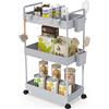 Ronlap Carrello Portaoggetti Sottile, Organizzatore di Stoccaggio Carrello a 3 Livelli, Carrello Portaoggetti su Ruote, Scaffale Cestino in Rete con Maniglie Ergonomiche, Grigio, 22x40x66 cm