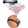 ohyeahlady Perizoma Donna Sexy Hot Thong Donna Intimo con Pizzo Slips di Intima Slip Taglie Forti Bikini Biancheria Intima Mutande Tanga Brasiliana Elasticizzato T Back G-String Nero+Bianco+Rosa,3XL