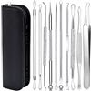 AIBEE Set di strumenti per rimuovere i punti neri, 10 pezzi, kit di strumenti per brufoli, pinzette per acne, estrattore comedone per la cura del naso del viso (acciaio inox)