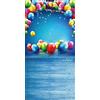 Konpon 150 x 300 cm colorato palloncini festa di compleanno decorazioni fondale per fotografia con pavimento in legno blu cotone senza rughe lavabile foto sfondo d-9944