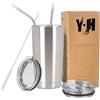 Y·J&H Y·JH 20oz (550ml) Bicchiere da viaggio Tazza da caffè a doppia parete isolata sottovuoto Tazza da caffè in acciaio inossidabile con 2 coperchi antispruzzo, 2 cannucce, senza BPA - Argento