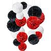 ZERODECO Rosso Bianco e Nero 18 Pezzi Pompon in Carta Velina Decorativo Palla Fiore per Il Compleanno Decorazione della Festa Nuziale