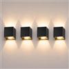 ledmo 4 Pezzi Applique LED per Interni ed Esterni 12W 3000K Nero Opaco IP65 | Fascio su/giù regolabile 0°-120° per effetti personalizzati; lampada LED da parete per interni, esterni, ingressi e balconi