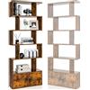 HOMASIS Libreria Scaffale a 5 Livelli, Libreria Verticale, Divisorio per Stanza, Armadietto con 2 Ante, Scaffale Salvaspazio e Multiuso per Soggiorno, Camera da Letto, 70 x 23 x 183 cm (Marrone)